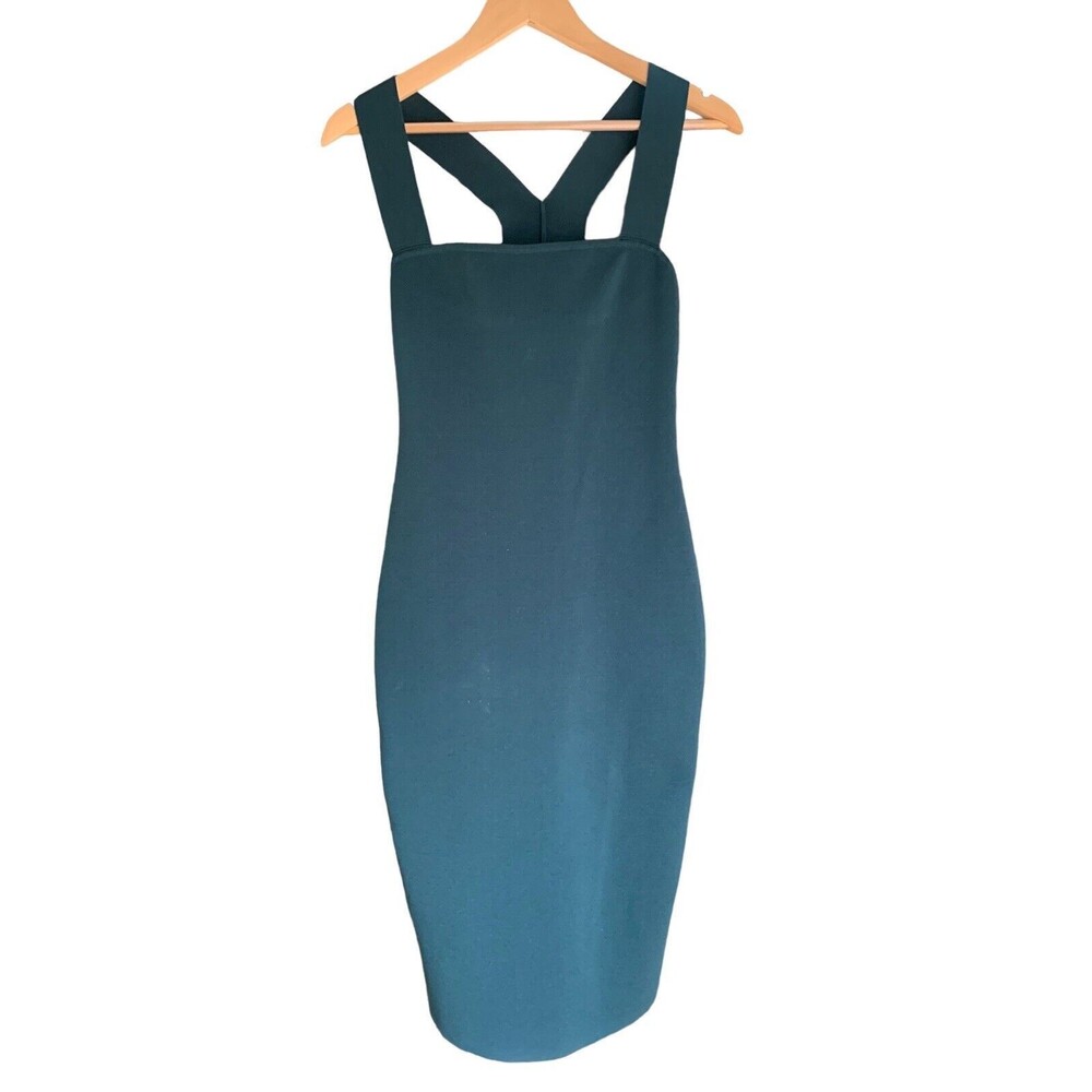EXPRESS EMERALD GREEN BODY CONTOUR CROSS BACK MIDI SWEATER DRESS SZ S